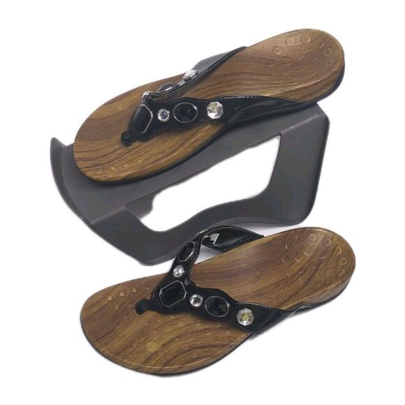 Vionic Sandals Women 8 Black Rest Eve Jeweled Arch Support Thong Flip Flop EU39 - Picture 3 of 13